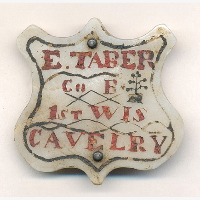 Ensign Tabor 1st Wisconsin Cavalry Carved ID Badge