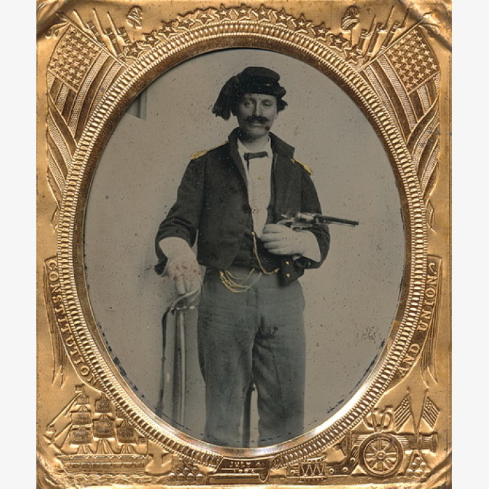 Federal Cavalryman Clowning for the Camera