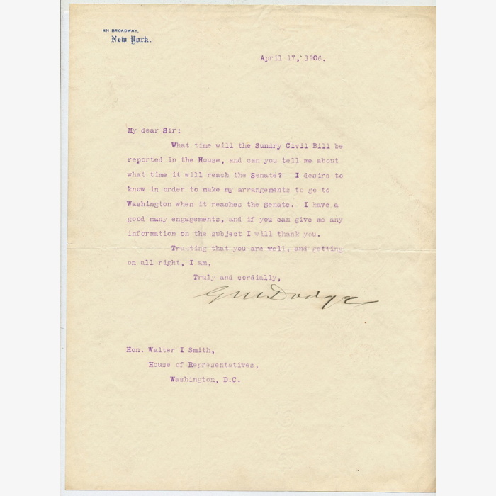Post-War Political Document Signed by Major General Grenville Dodge