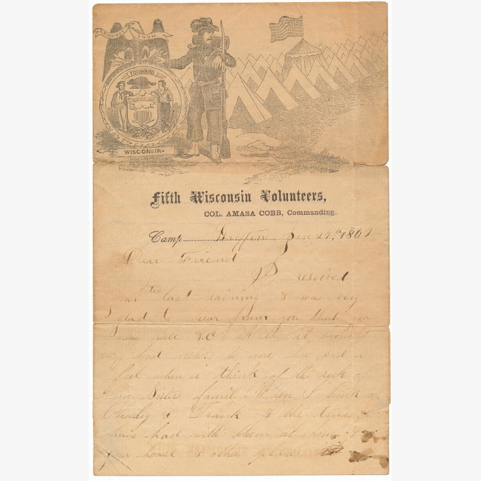 Lieut. Eben Reifenbach 5th Wisconsin Infantry Letter