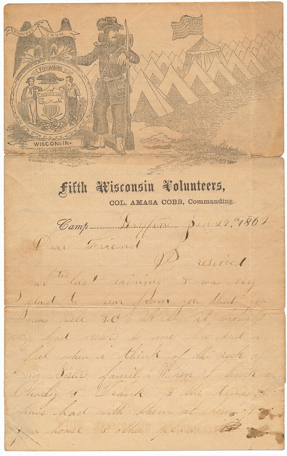 Lieut. Eben Reifenbach 5th Wisconsin Infantry Letter
